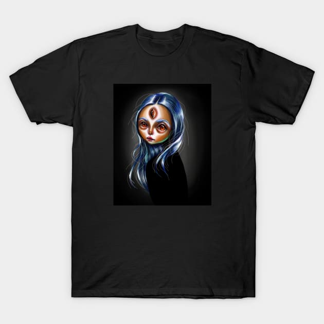 Blue Haired Girl Pop Surrealism Illustration Study T-Shirt by ckrickett